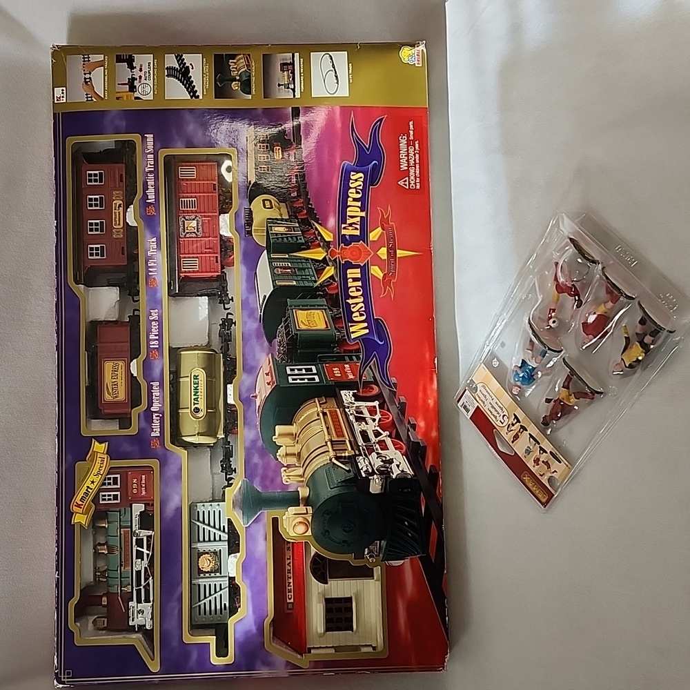 NWT Lemax Soccer Figures set with Western Express Spirit Of Steam Train Set